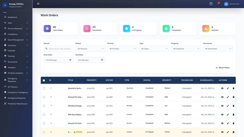Work Orders Management - Maintenance module showing work order tracking and management interface